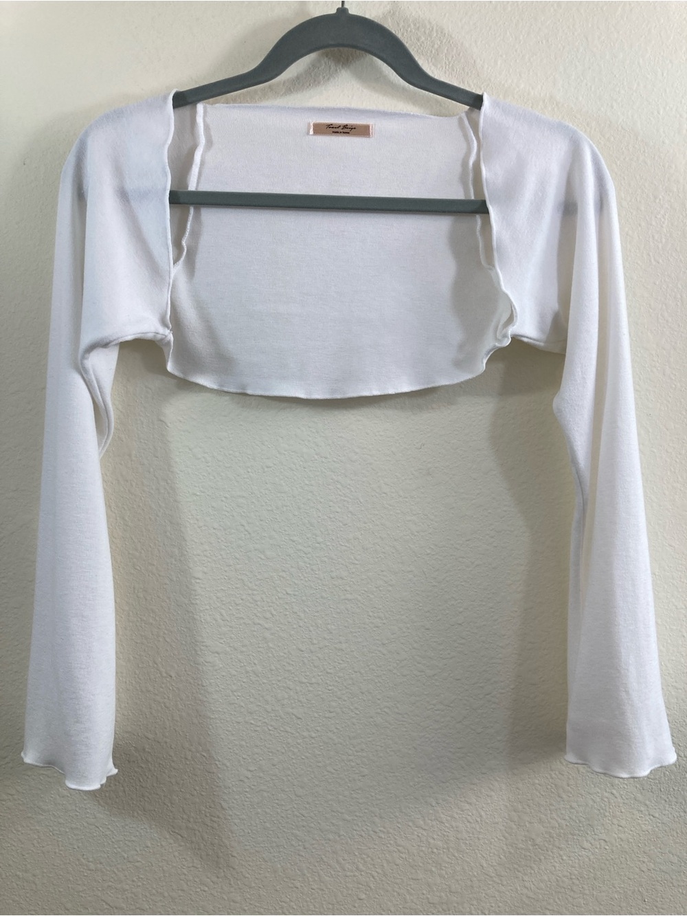 Toast Beige White Long Sleeve Shrug Juniors Size XS Stretch Bolero